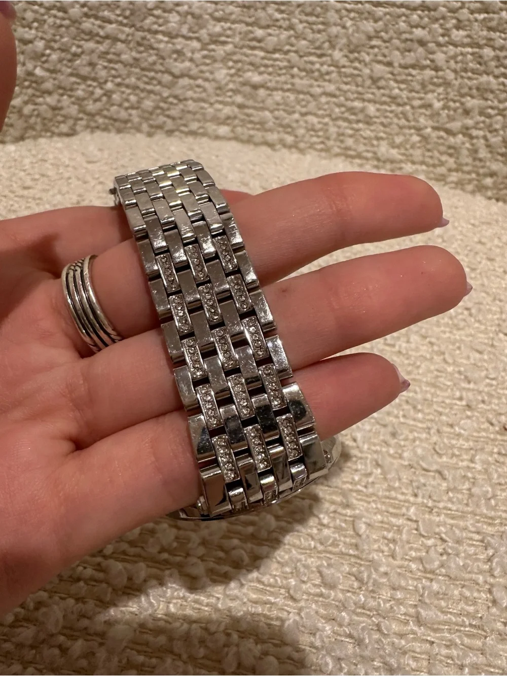 Michael Kors Silver Bracelet Watch with Rose Gold Face and Crystal Bezel
